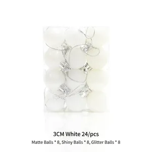 24-piece set of 3cm white Christmas balls in matte, shiny, and glitter finishes