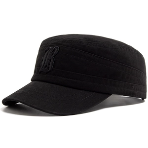 Classic black cotton cadet cap with 3D letter B embroidery shown at a 45-degree angle