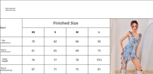 Size chart for halter mini dress with bust, waist, hip, and length measurements in centimeters