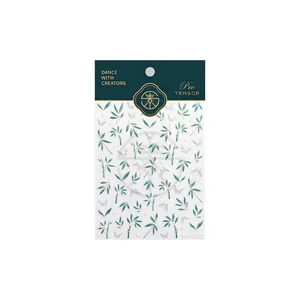 Iridescent green bamboo and butterfly nail stickers M-1237 with glitter finish