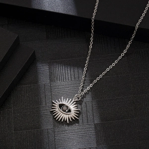 Retro Evil Eye sunburst pendant necklace in silver titanium steel for men and women