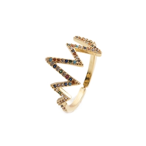 Wave Adjustable Ring Copper Colorful Cubic Zirconia Heartbeat ECG Trendy Fashion Jewelry For Women