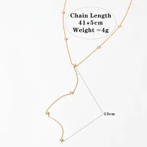Collier élégant en Y doré avec zircons brillants, chaîne de 41+5cm pour un look chic
