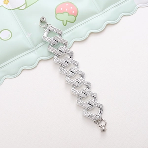Silver-plated iced out Cuban link phone strap with sparkling rhinestones for women
