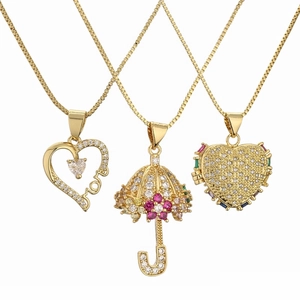 Copper Zircon Pendant Necklace Heart Umbrella Mom Shape Micro Pave Colorful Gold Box Chain For Women Fashion