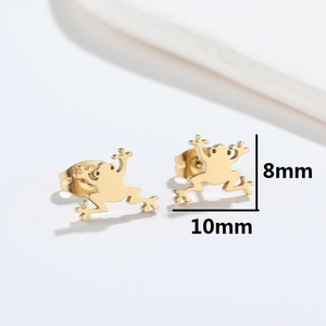 Cute golden stainless steel frog stud earrings sized 10mm by 8mm for women