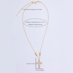 Minimalist 18K gold plated necklace with shell cross pendant and pearl inlay for women