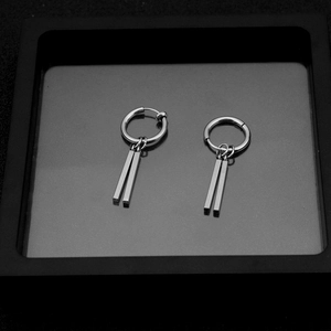 Punk silver stainless steel hoop earrings with double square bar pendants for men and women
