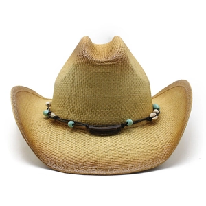 Western Cowboy Papierstrohhut Vintage Breite Krempe Sonnenschutz Strandurlaub Ethno Stil Mit Perlen Muscheln