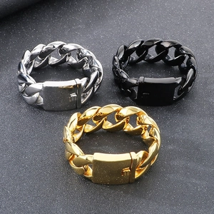 Bracelets gourmette 31mm en acier inoxydable pour hommes en argent, noir et couleur or