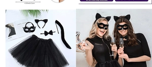 Set de costume chat d'Halloween 5 pièces avec oreilles, masque, queue et jupe en tulle