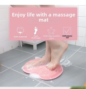 Tappetino per massaggio piedi in silicone rosa con ventose per la pulizia dei piedi