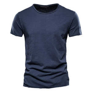 Men Slub Cotton T-Shirt Short Sleeve Round Neck Solid Color Casual Slim Fit Summer Breathable Retro Top