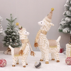 Weihnachts Plüsch Alpaka Figur Set, festliche Stofftier Spielzeug Urlaubs Deko Ornament.