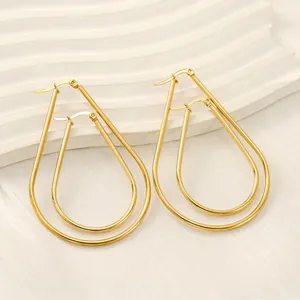 Teardrop Hoop Earrings 18K Gold Plated Stainless Steel Geometric Waterdrop Shape Fashion Jewelry For Women Minimalist