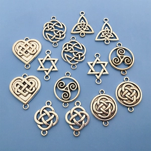 Silver Celtic knot and Star of David charms with double holes for DIY jewelry making