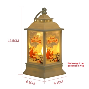 Christmas lantern detail showing 13.5x6.1cm dimensions and 57.6g weight with Santa print