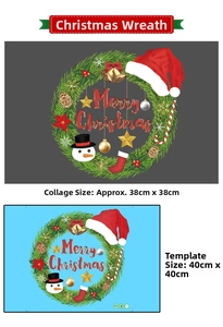 Detailed size chart for Christmas wreath window stickers featuring snowmen and bells