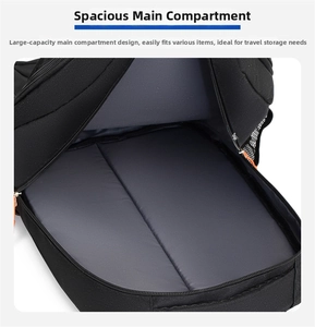Detailed view of spacious main compartment with gray padded interior and double zippers