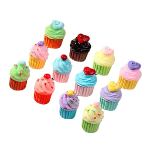 Set of 12 colorful miniature resin cupcakes with pleated paper liners for DIY crafts