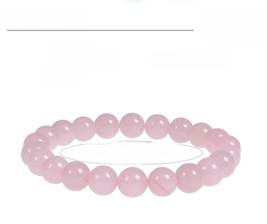 Macro detail of 8mm pink crystal beads on an elastic bracelet with 18g weight spec