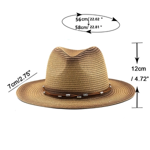 Retro panama straw hat with flat brim and brown leather band for outdoor sun protection