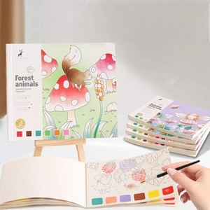 Detail of children's portable watercolor book with built-in solid paint and 20 drawing pages
