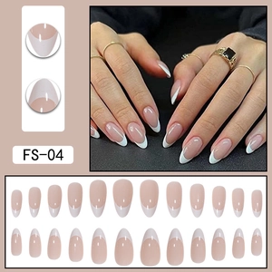 French tip almond press-on nails set in nude pink and white with 24 pieces