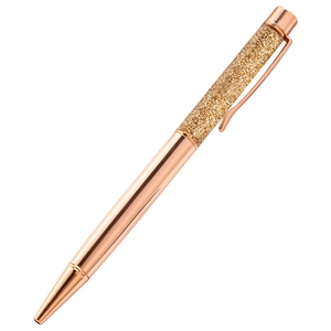 Creative rose gold metal ballpoint pen with 24k gold leaf and oil crystal fill
