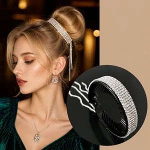 Sparkling crystal tassel bun hair claw clip for elegant ponytail styling and secure hair fixing