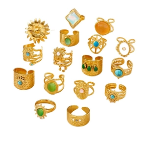 Vintage 18K gold plated stainless steel rings featuring turquoise and evil eye designs