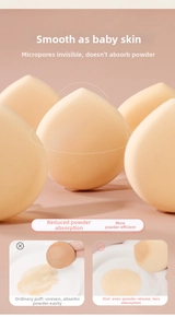 Vue détaillée de l'éponge à maquillage douce en forme de goutte aux pores ultra-fins