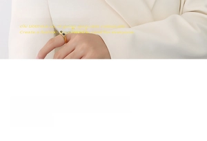 Minimalist gold plated titanium U-shape ring with black rectangle inlay on model hand