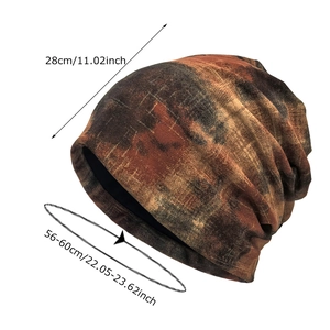 Vintage tie-dye slouchy beanie for women showing 28cm height and 56-60cm head size