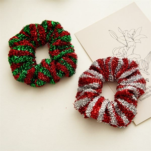 Glänzende Metallic Weihnachts Haargummi Glitzer Gestreifte Elastische Haarbänder Festlicher Kopfschmuck Für Frauen