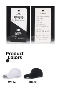 Detail of quality tags and two-color display for long brim sun protection baseball caps