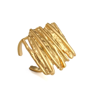 Irregular hammered gold stainless steel open ring with a textured organic design