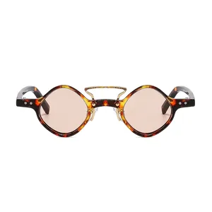 Retro polygon sunglasses with tortoiseshell frame and golden double bridge design
