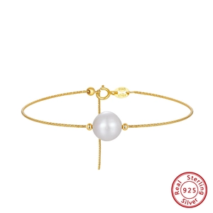 Minimalist 14K gold plated S925 sterling silver bracelet with a natural freshwater pearl