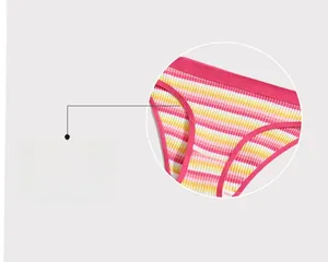 Dettaglio di slip in cotone a coste con strisce arcobaleno e bordo elastico rosa