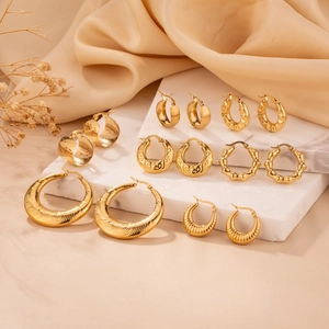 Stainless Steel Gold Hoop Earrings For Women Minimalist Geometric Textured Chunky Hoop Earrings Circle Jewelry Accessory Gift