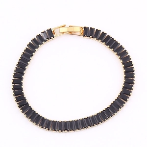 Gold-plated tennis bracelet with rectangular black zircons in a minimalist INS style