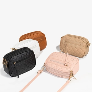Women Quilted Rhombic Crossbody Bag PU Leather Camera Bag Three Layer Zipper Shoulder Bag Daily Small Fashion Square Bag