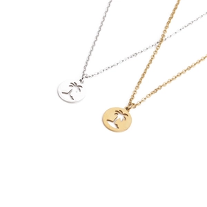 Polished stainless steel hollow coconut tree pendant necklace in silver and gold colors