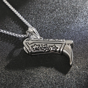 Polished stainless steel cowboy boot pendant necklace with star pattern for men