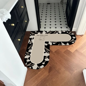 L-shaped absorbent bathroom mat with floral pattern and Have A Good Time text