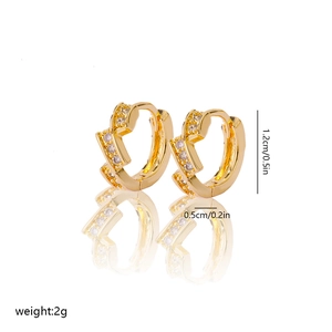 Detail view of 1.2cm gold plated hoop earrings with cubic zirconia and dimensions