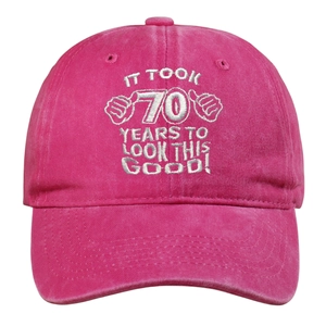 Pink 70th birthday gift baseball cap with vintage washed cotton and white embroidery