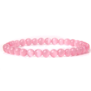 6mm pink cat eye stone bead bracelet for women featuring smooth polished natural gemstones
