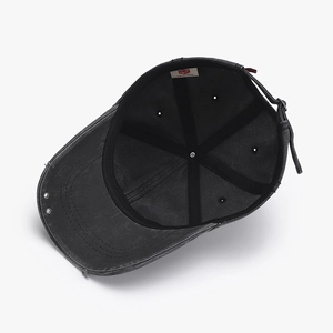 Casquette de baseball en coton lavé gris foncé avec broderie 3D et œillets métalliques